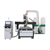 4 Axis ATC CNC Router with 180° Swing Head for woodworking, featuring functions for cutting, engraving, and drilling in various materials.