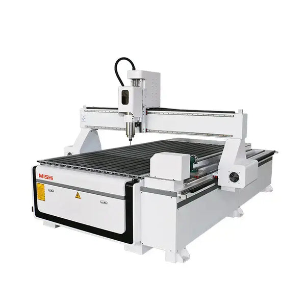 4 Axis CNC Router for 3D Woodworking and Cylinder Engraving, featuring a rotary axis for versatile 2D and 3D cutting and engraving.