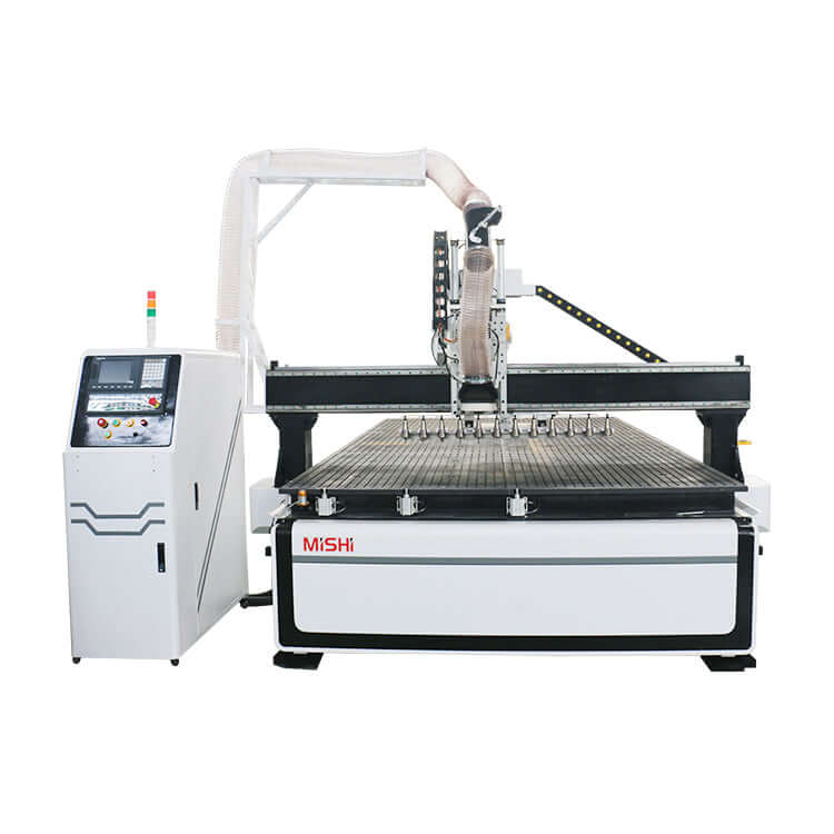 CNC machine used for cabinet furniture making, featuring a control panel and advanced cutting capabilities for precision crafting.