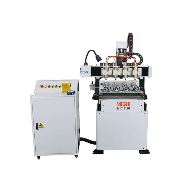 Precision Multi Head 4-Axis Mini CNC Router for 3D wood carving, ideal for engraving and cutting various materials like stainless steel and aluminum.